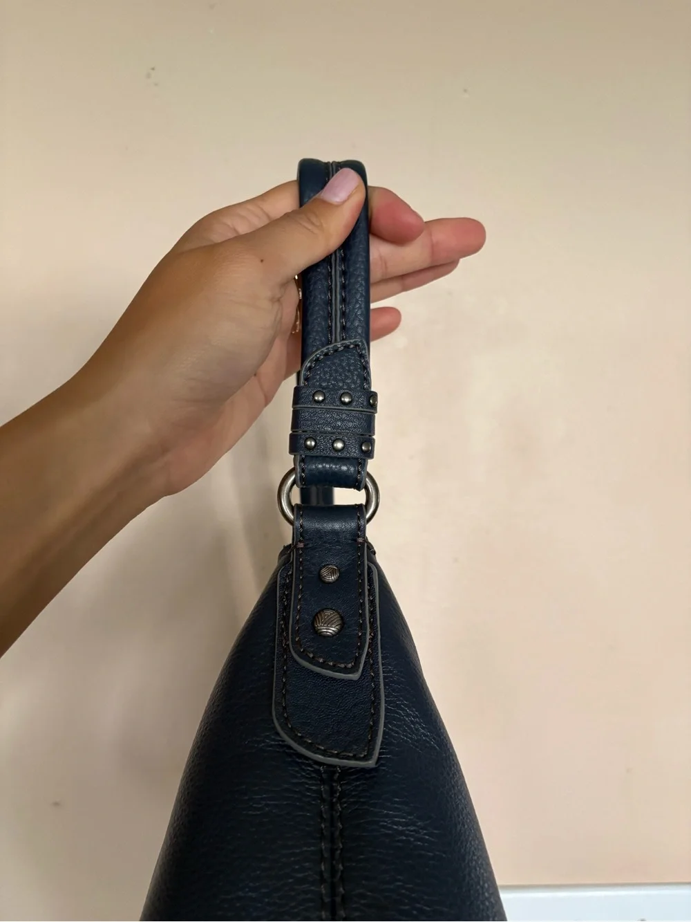 Classic Navy Leather Shoulder Bag - Women